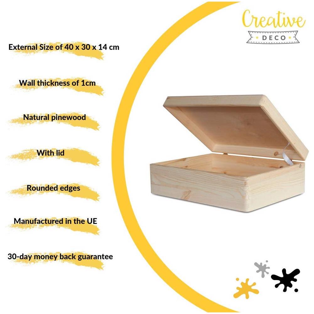 Xl Grande Scatola In Legno Con Coperchio | L40 X P30 X H14 Cm (+ / - 1) | Conteniore Per Documenti Attrezzi Portaoggetti Portagiochi Non Verniciato Da Decorare | Ruvido E Non Levigato - Foto 2