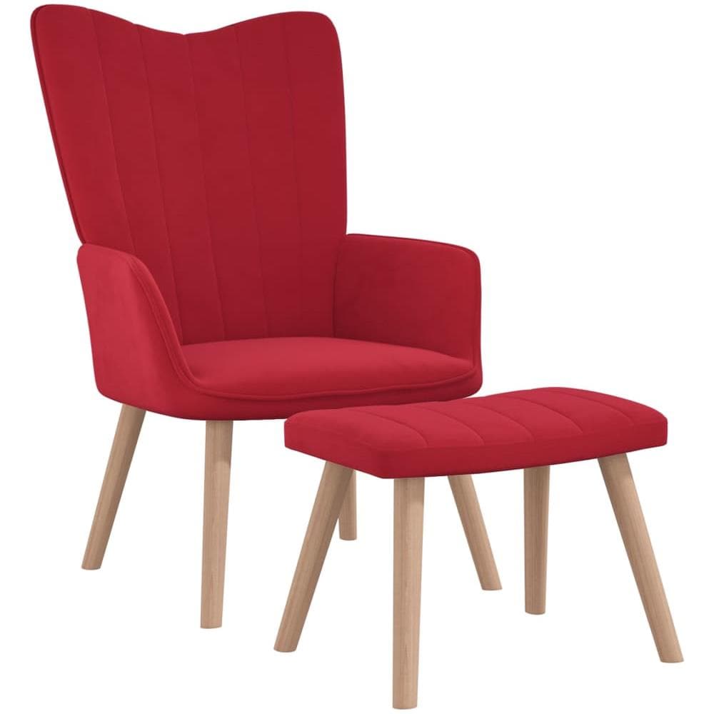 Poltrona Relax con Poggiapiedi Rosso Vino in Velluto - Foto 1