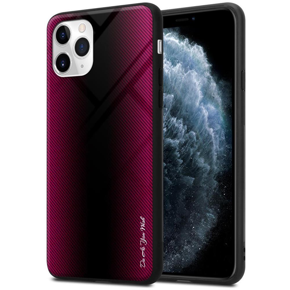 Custodia Compatibile Con Apple Iphone 11 Pro Max - Ottica A Strisce In Cremisi Rosa - Coperchio Protettivo In Vetro Temperato E Silicone Tpu - Foto 1
