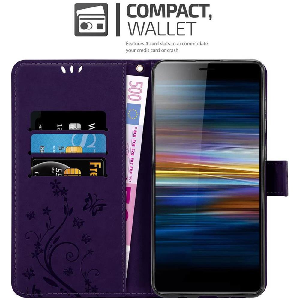 Cadorabo Custodia Compatibile Con Sony Xperia L3 In Lilla Scuro Fiore - Coperchio Protettivo In Design Floreale Con Chiusura Magnetica, Funzione Stand E Slot Per Carte - Foto 2