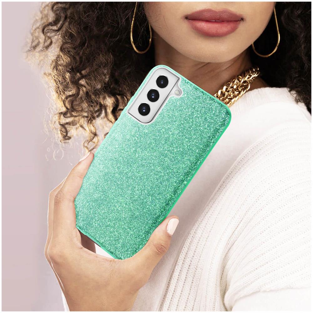 Cover Galaxy S22 Plus Silicone Semi-rigido Con Paillette Amovibili Verde Acqua - Foto 2