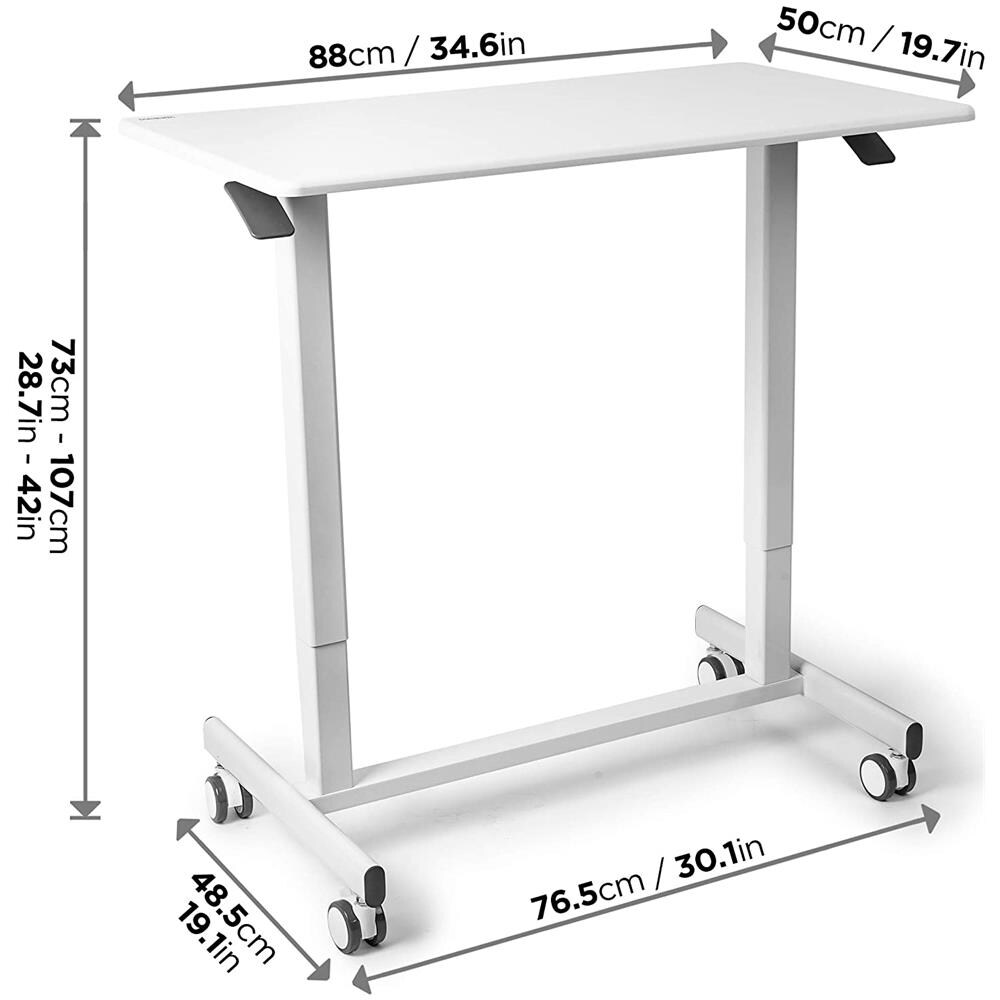 Tm03t Scrivania Regolabile | Scrivania Ergonomica Bianca | Superficie 88x50 Cm | Altezza Regolabile 73-107 Cm | Capacità 15 Kg | tavolo Da Ufficio Multiuso Con Ruote | Per Adulti E Bambini - Foto 2