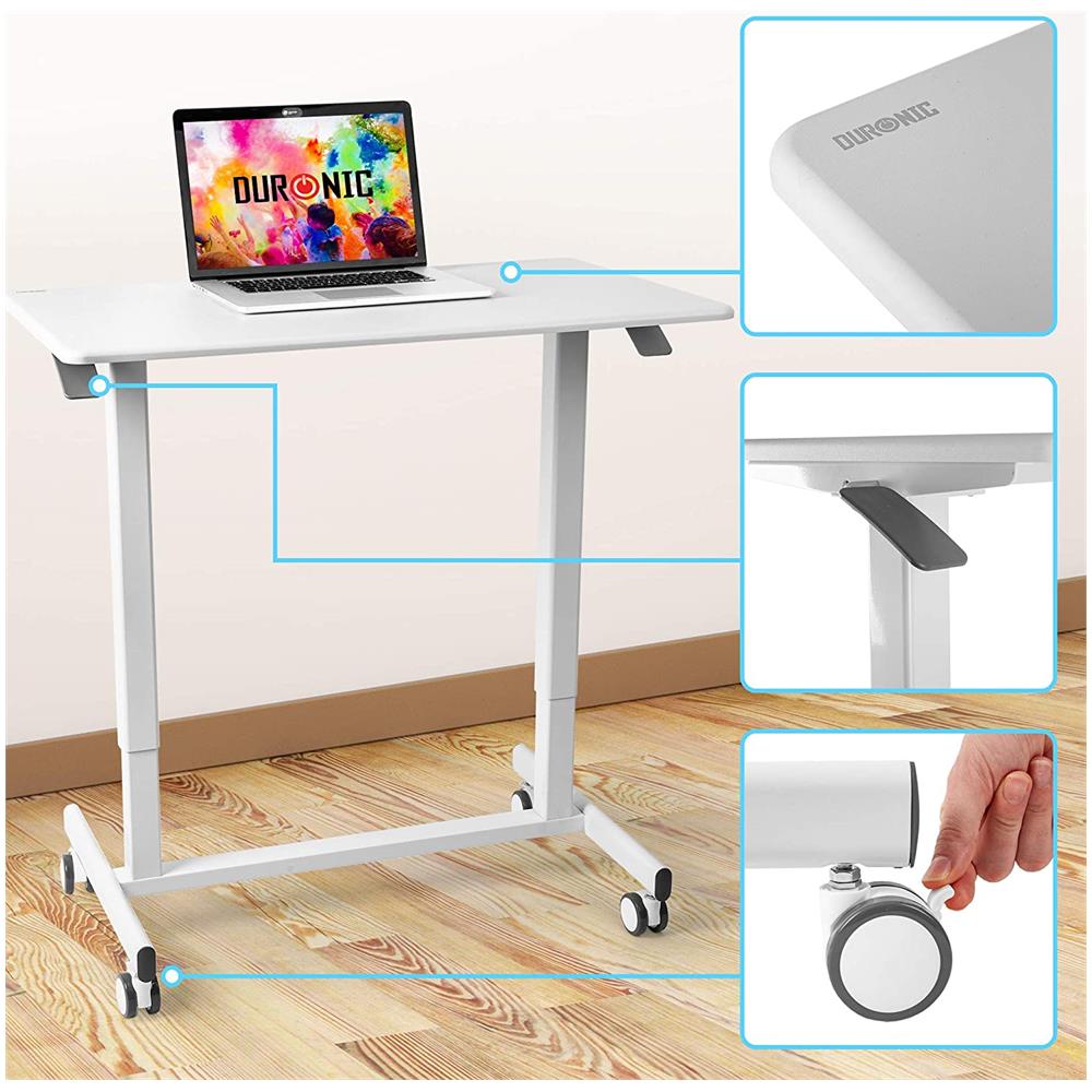 Tm03t Scrivania Regolabile | Scrivania Ergonomica Bianca | Superficie 88x50 Cm | Altezza Regolabile 73-107 Cm | Capacità 15 Kg | tavolo Da Ufficio Multiuso Con Ruote | Per Adulti E Bambini - Foto 6