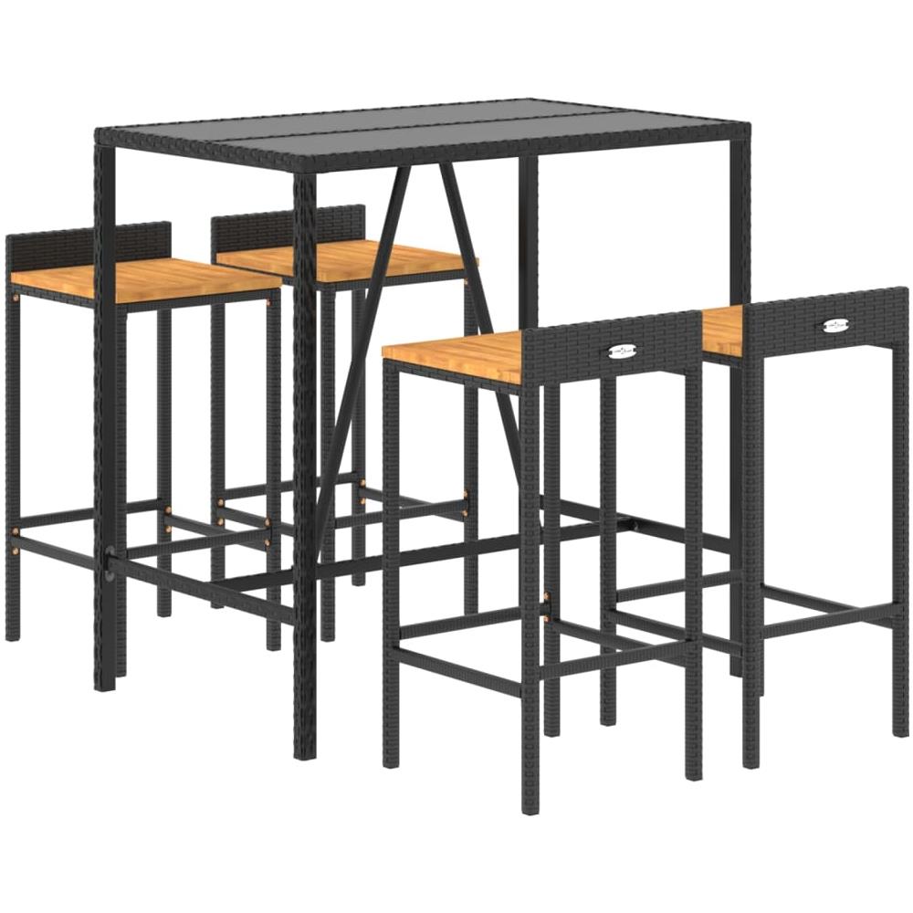 Set Bar Giardino 5 Pz Nero Polyrattan E Legno Massello Acacia - Foto 1