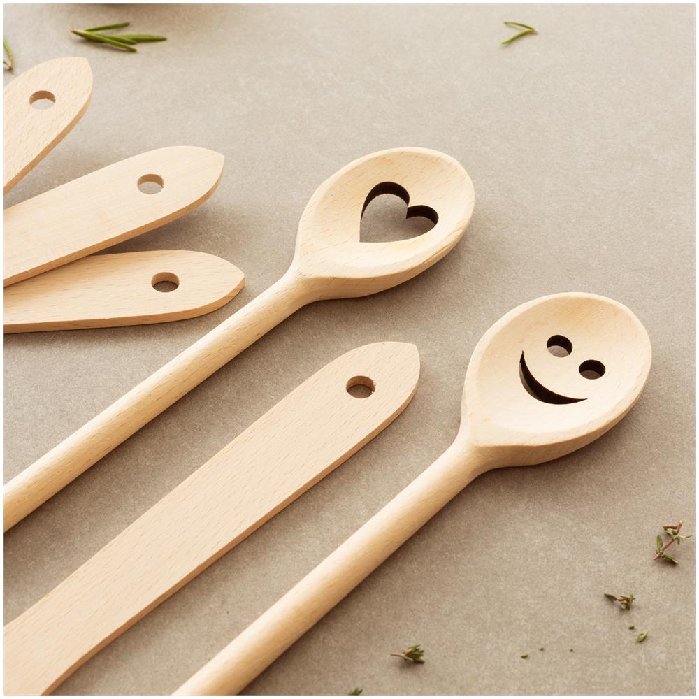 Set Di 6 Pezzi - Cucchiaio Da Cucina, Spatola, Utensili In Legno Di Faggio Con Motivi (30cm) - Foto 2