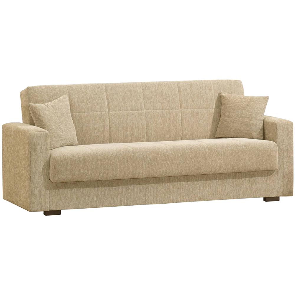 Divano Letto Pinto, Divano Letto Contenitore Lineare A 3 Posti, Sofà Da Soggiorno In Tessuto Imbottito Con Apertura Click-clack, 212x80h87 Cm, Blu - Foto 2