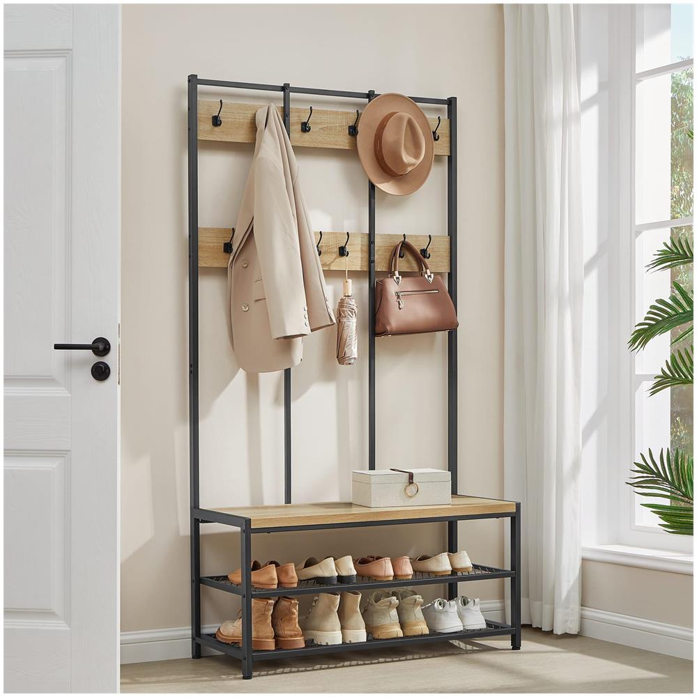 Appendiabiti Valora con seduta e 2 ripiani per scarpe - Rovere Sonoma - Foto 2