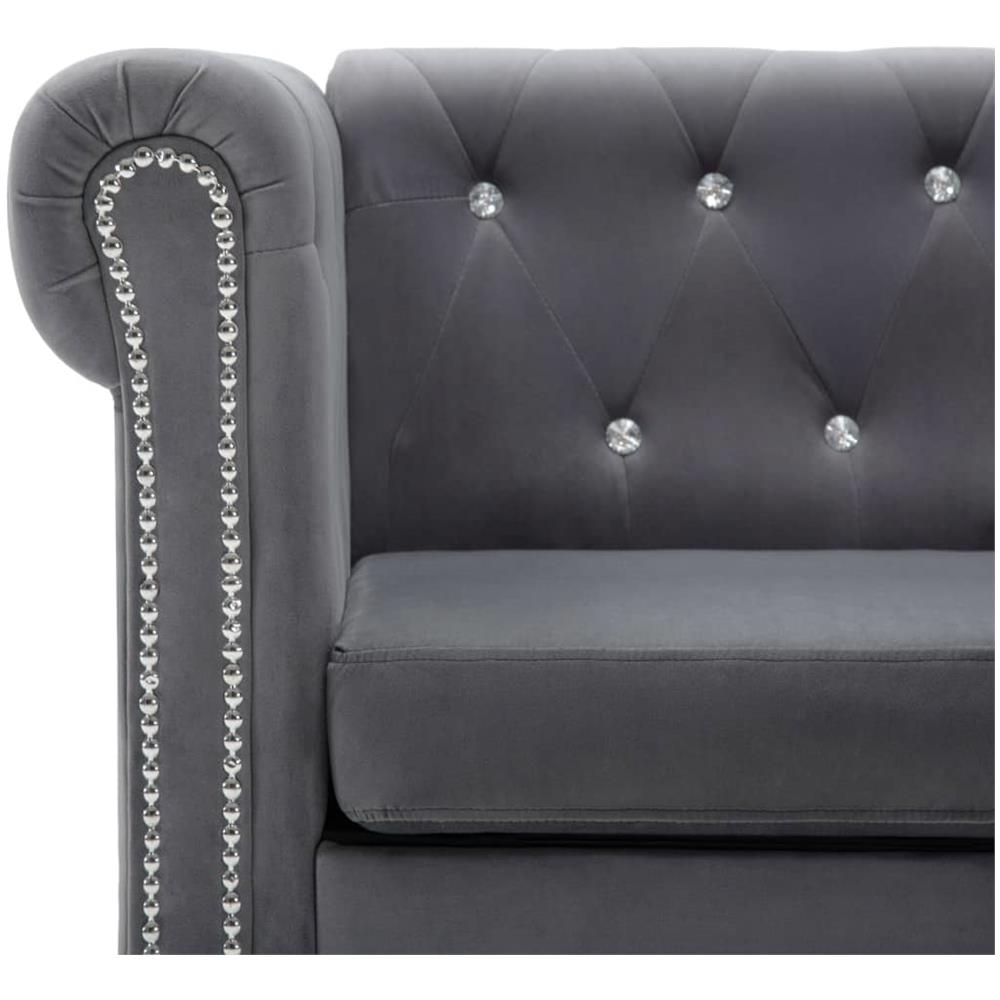 Divano Chesterfield A 3 Posti In Velluto 199x75x72 Cm Grigio - Foto 7