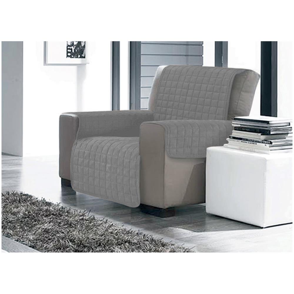 Copridivano Copripoltrona Trapuntato Antimacchia Tinta Unita Willy Grigio Scuro Poltrona Grigio Scuro - Foto 1