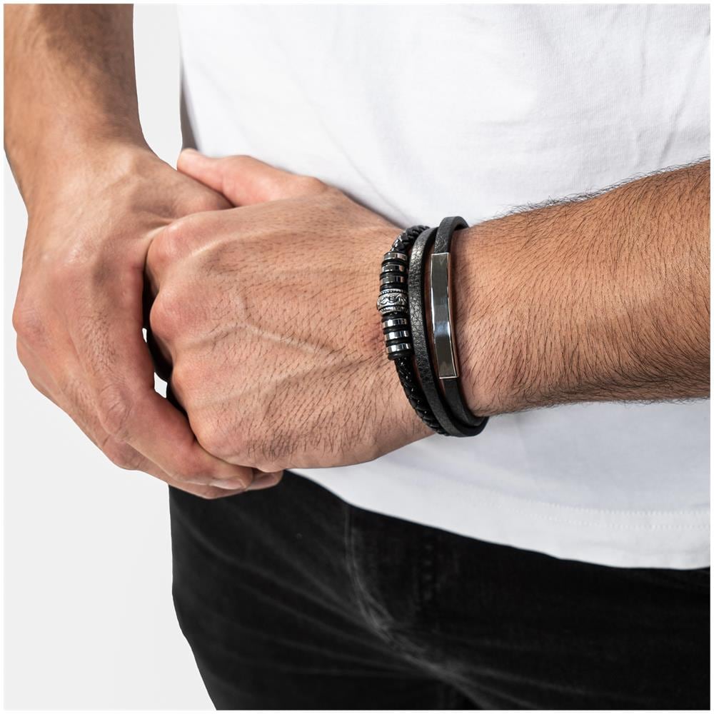 Bracciale in Pelle per Uomo, ""Shine"", 23cm, Argento - Foto 2