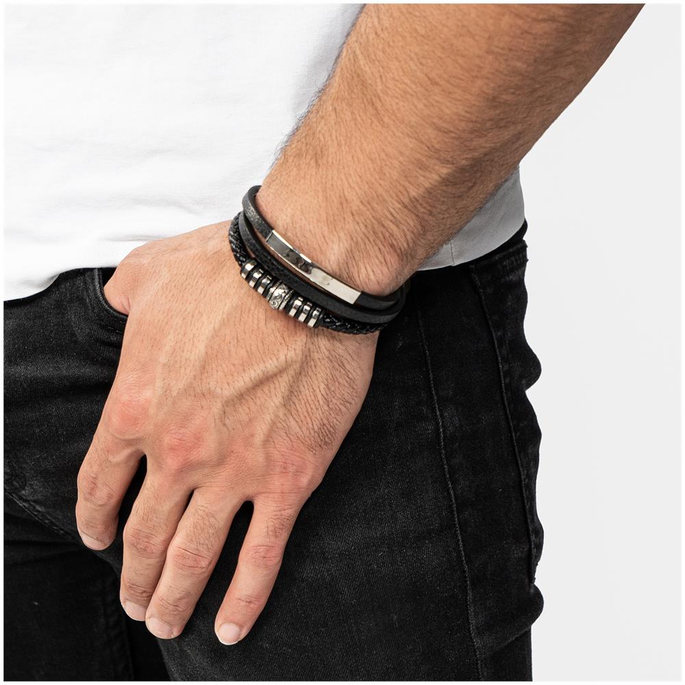 Bracciale in Pelle per Uomo, ""Shine"", 23cm, Argento - Foto 6
