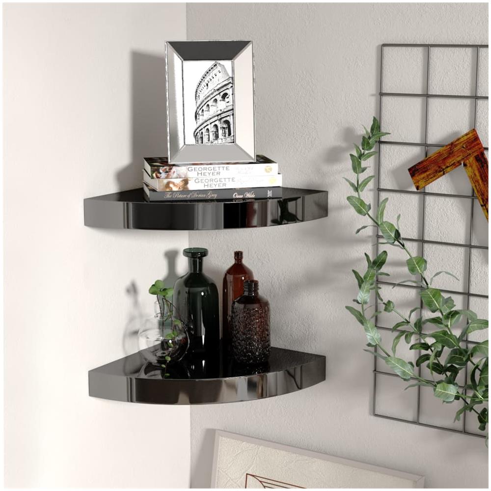 Scaffali Angolari A Parete 2 Pz Nero Lucido 25x25x3,8 Cm Mdf - Foto 1