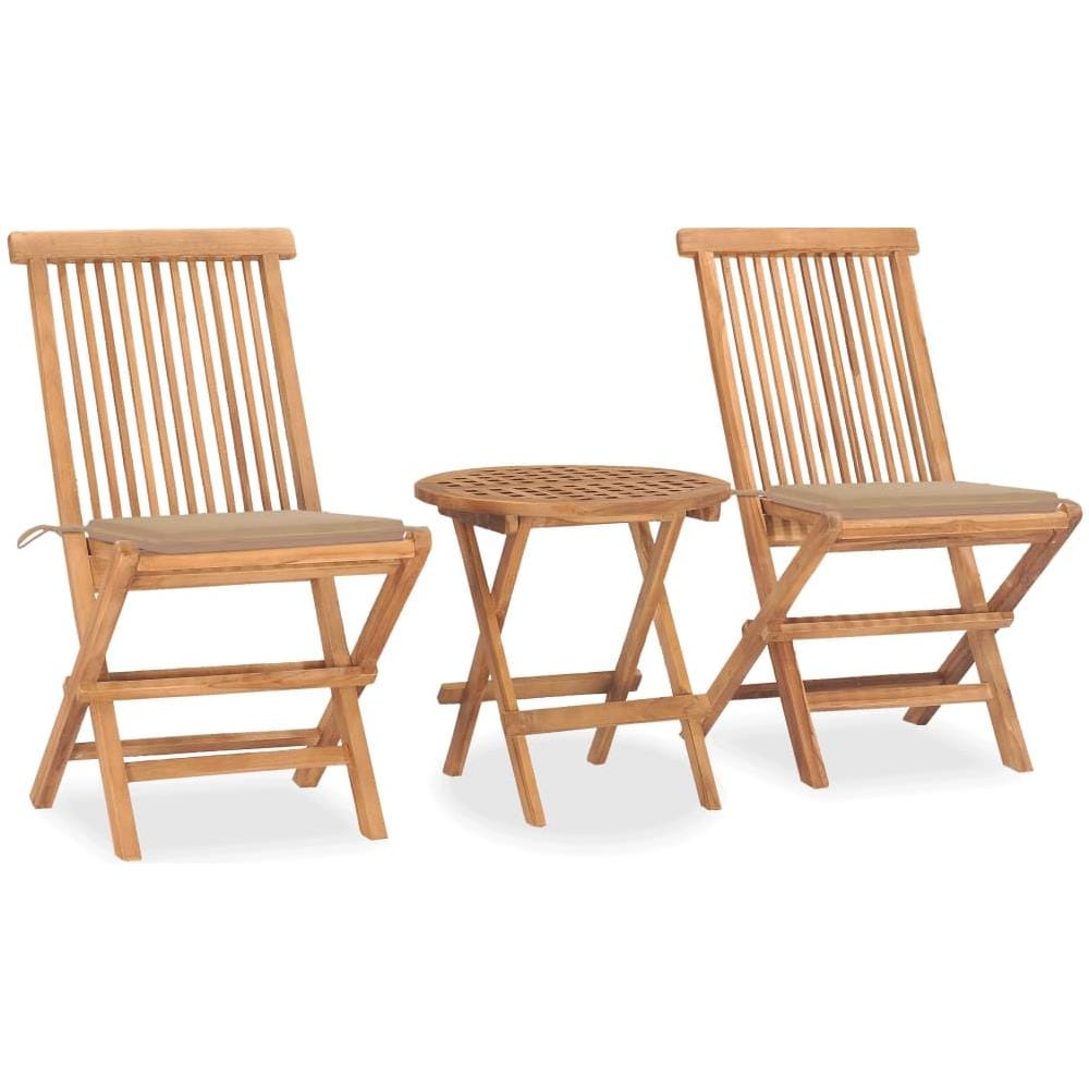 Set da Pranzo Giardino Pieghevole 3 pz Cuscino Massello di Teak - Foto 1