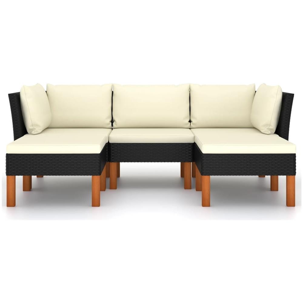 Set Divani da Giardino 5 pz con Cuscini in Polyrattan Nero - Foto 2