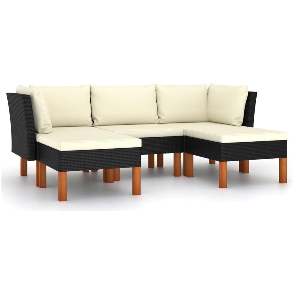 Set Divani da Giardino 5 pz con Cuscini in Polyrattan Nero - Foto 1