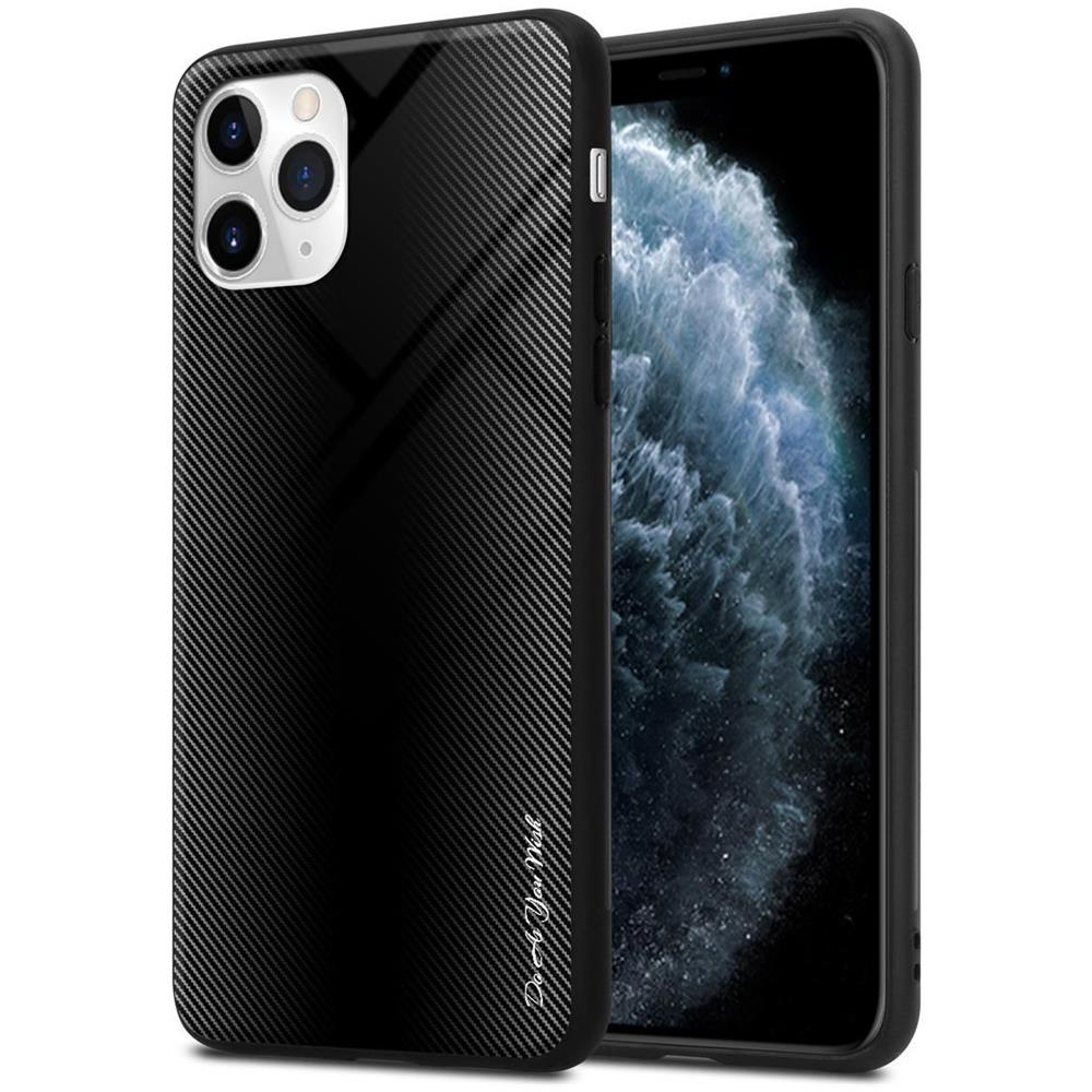 Custodia Compatibile Con Apple Iphone 11 Pro Max - Ottica A Strisce In Opale Nero - Coperchio Protettivo In Vetro Temperato E Silicone Tpu - Foto 1