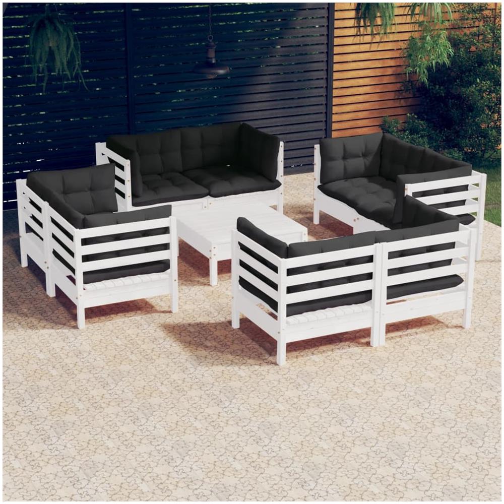 Set Divani Da Giardino 9 Pz E Cuscini Antracite Legno Di Pino - Foto 1