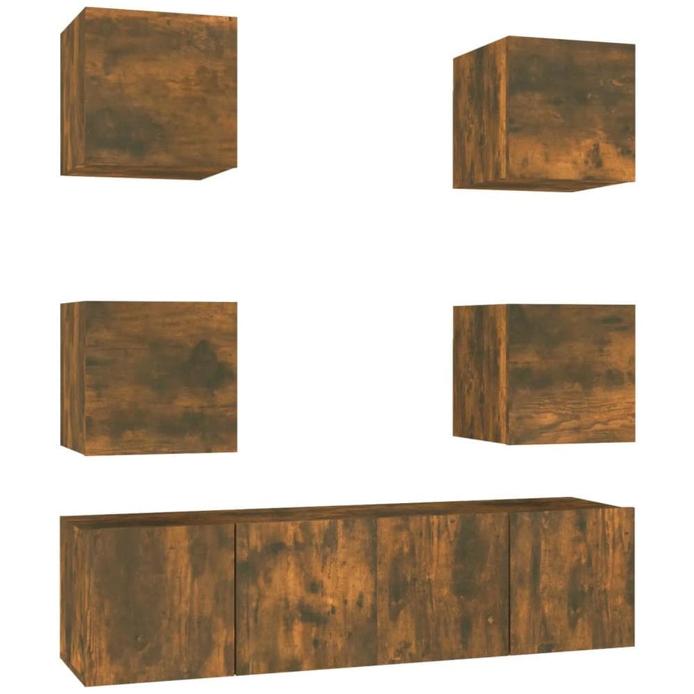 Set Di Mobili Porta Tv 6 Pz Rovere Fumo In Legno Multistrato - Foto 2