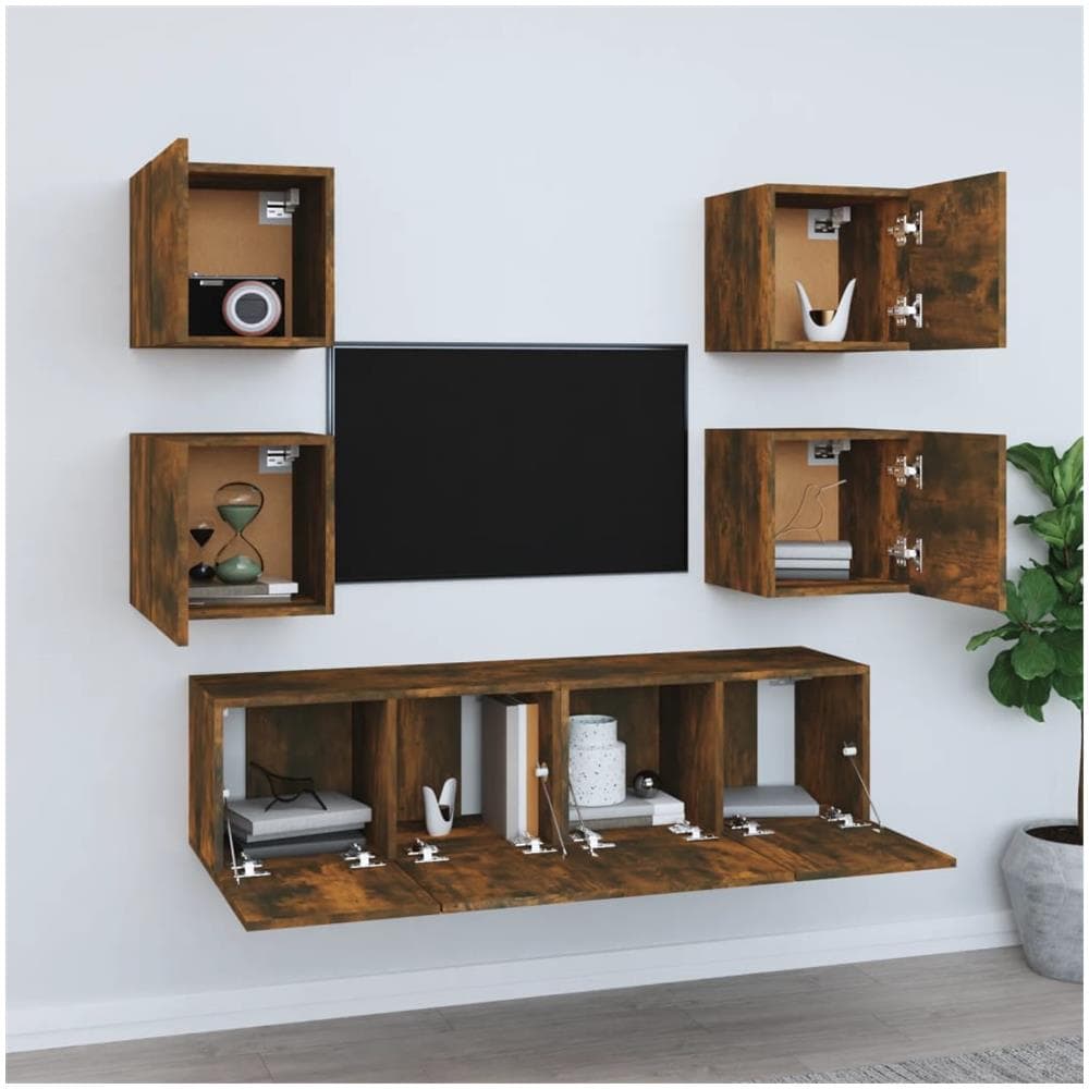 Set Di Mobili Porta Tv 6 Pz Rovere Fumo In Legno Multistrato - Foto 5