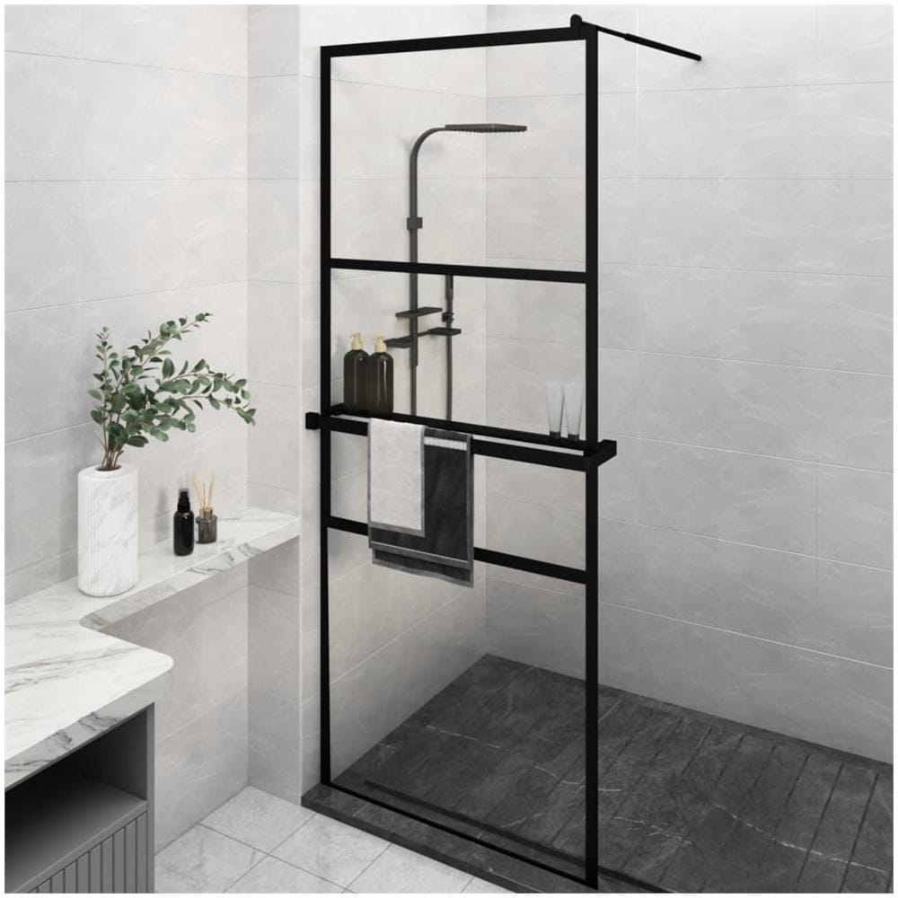 Parete Doccia Walk In Mensola Nera 80x195cm Vetro Esg Alluminio - Foto 1