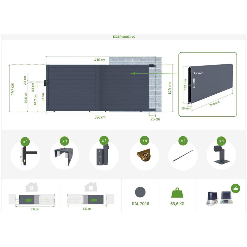 Cancello Scorrevole In Alluminio 4m Eiger 400c140 - Foto 7