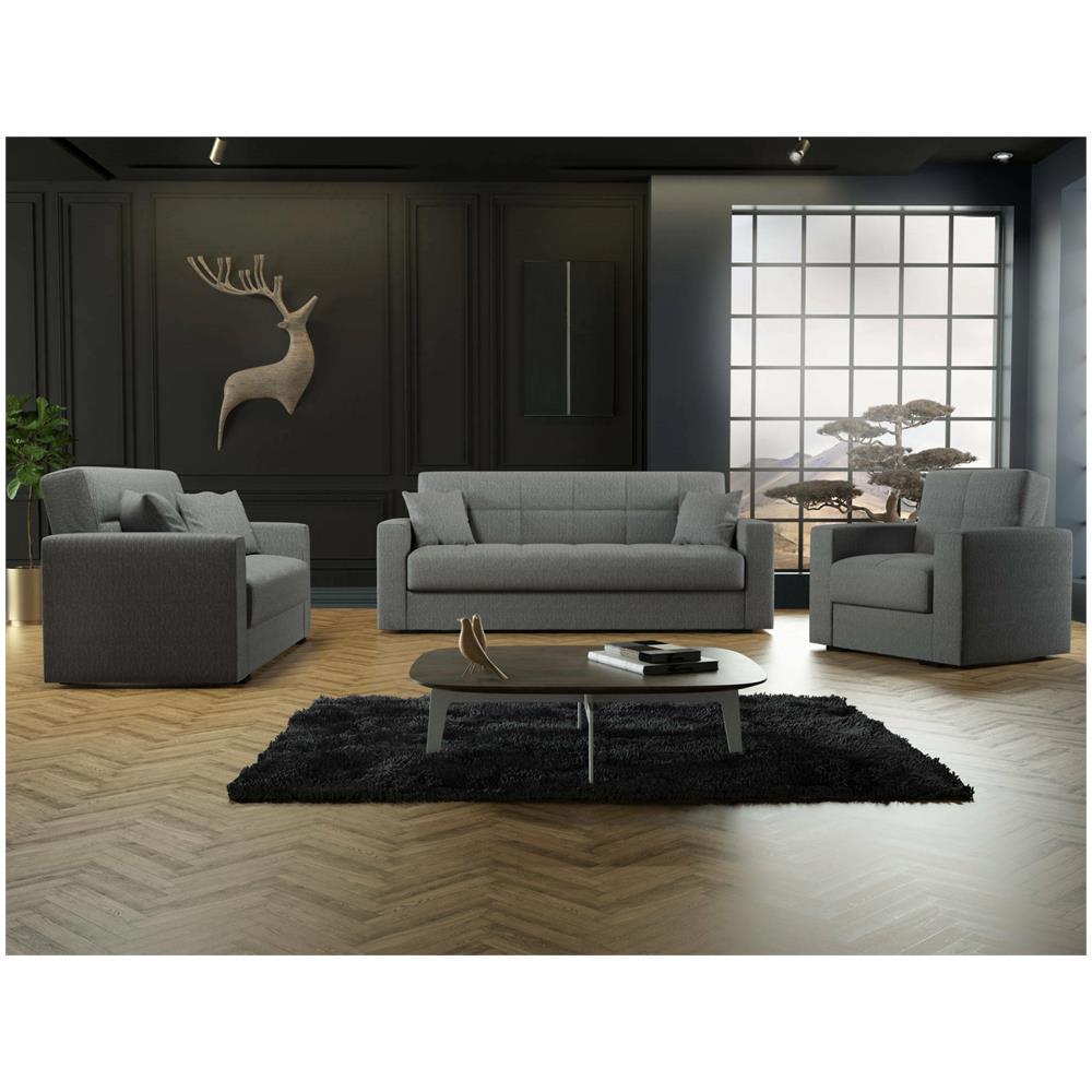 Divano Letto Pinto, Divano Letto Contenitore Lineare A 3 Posti, Sofà Da Soggiorno In Tessuto Imbottito Con Apertura Click-clack, 212x80h87 Cm, Grigio - Foto 1