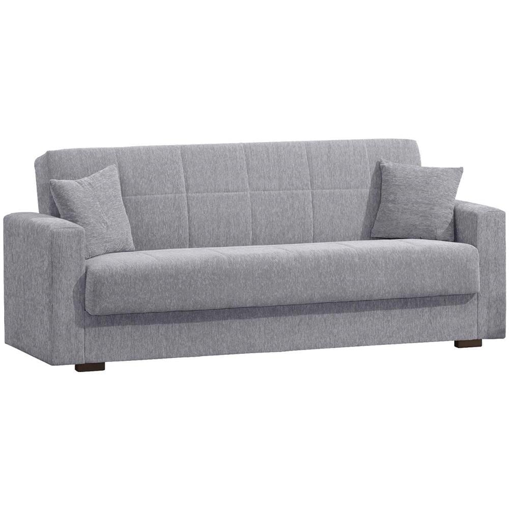 Divano Letto Pinto, Divano Letto Contenitore Lineare A 3 Posti, Sofà Da Soggiorno In Tessuto Imbottito Con Apertura Click-clack, 212x80h87 Cm, Grigio - Foto 2