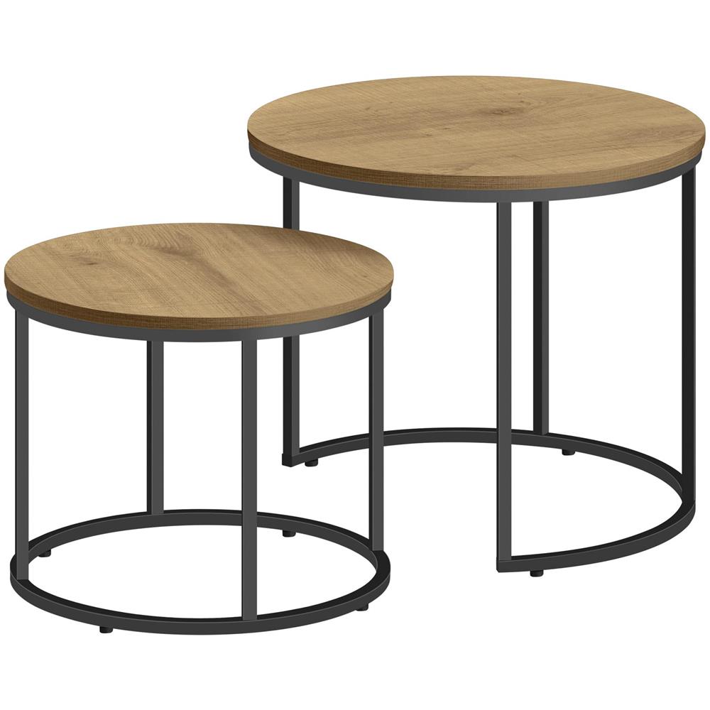 Set di tavolini rotondi VALORA - Stile industriale, gambe in rovere /nero x2 - Foto 1