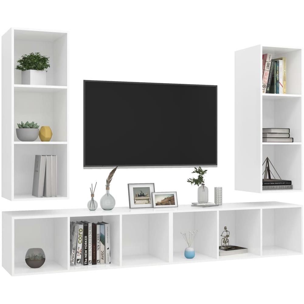 Mobile TV a Parete 4 pz Bianco in Truciolato - Foto 2