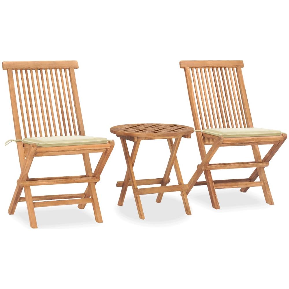 Set da Pranzo Giardino Pieghevole 3 pz Cuscino Massello di Teak - Foto 1