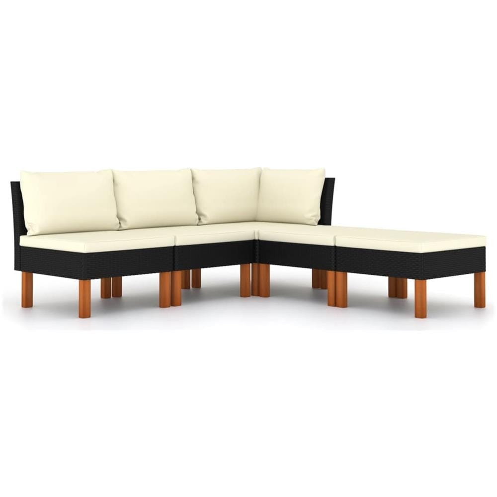 Set Divani da Giardino 5 pz con Cuscini in Polyrattan Nero - Foto 1
