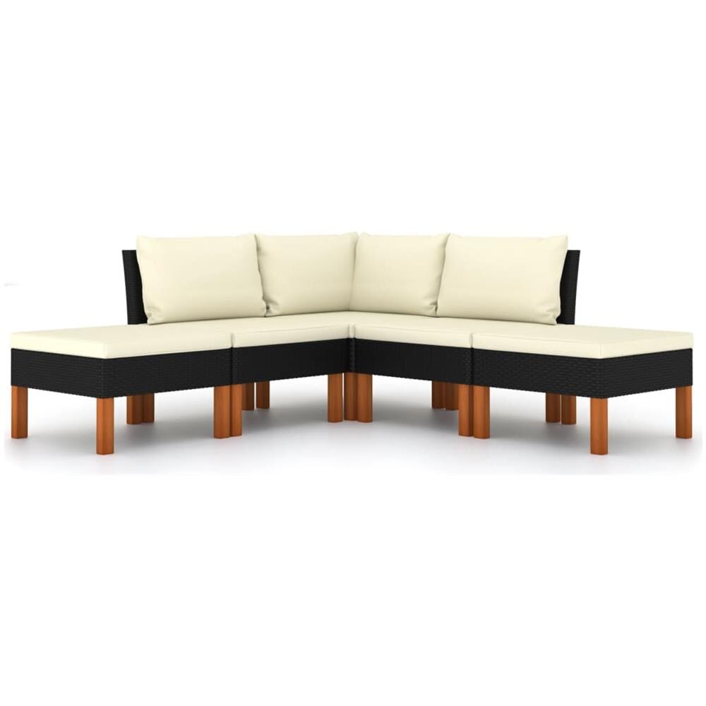 Set Divani da Giardino 5 pz con Cuscini in Polyrattan Nero - Foto 2