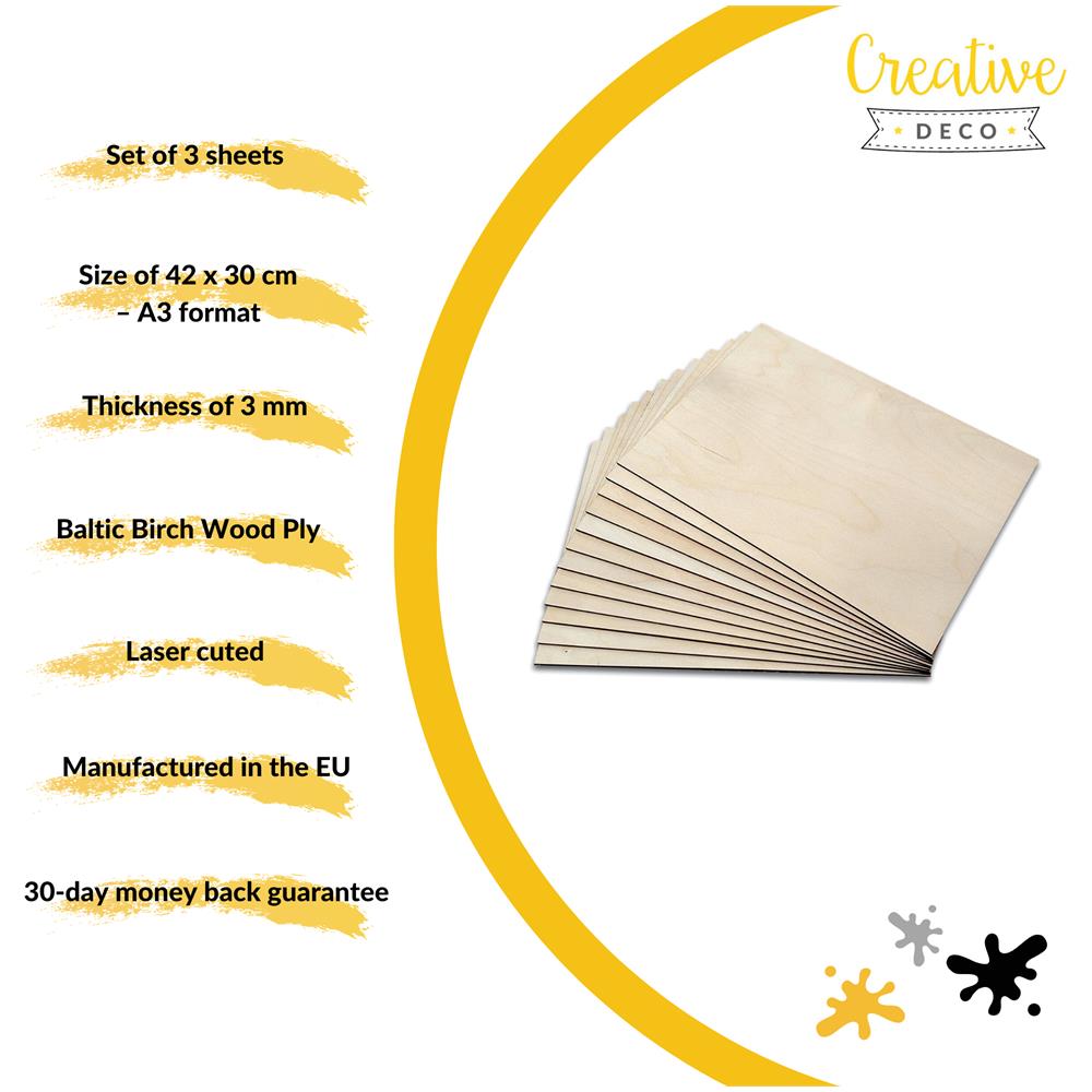 10 X A3 Compensato Pannello Legno Grezzo Fogli | 420 X 300 X 3 Mm (+ / - 0.5 Mm) | Bricolage Tavola Betulla Baltico | Ideale Per Pirografia, Taglio Laser, Cnc Router, Modellare, Traforato - Foto 2