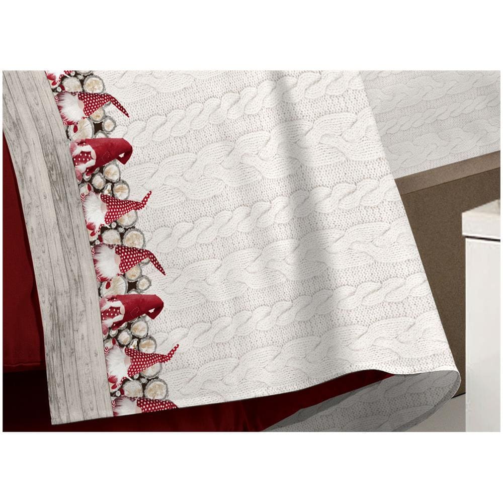 Completo Lenzuola Flanella Pensieri Delicati 100% Cotone Disegno Gnomi Matrimoniale Rosso - Foto 7