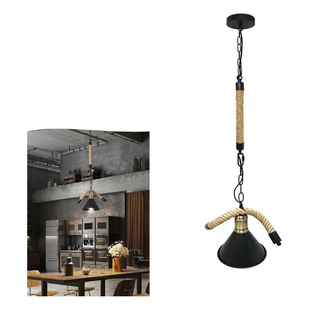 Lampadario Corda In Canapa Paralume Portalampada E27 Campana Stile RetrÒ - Foto 1