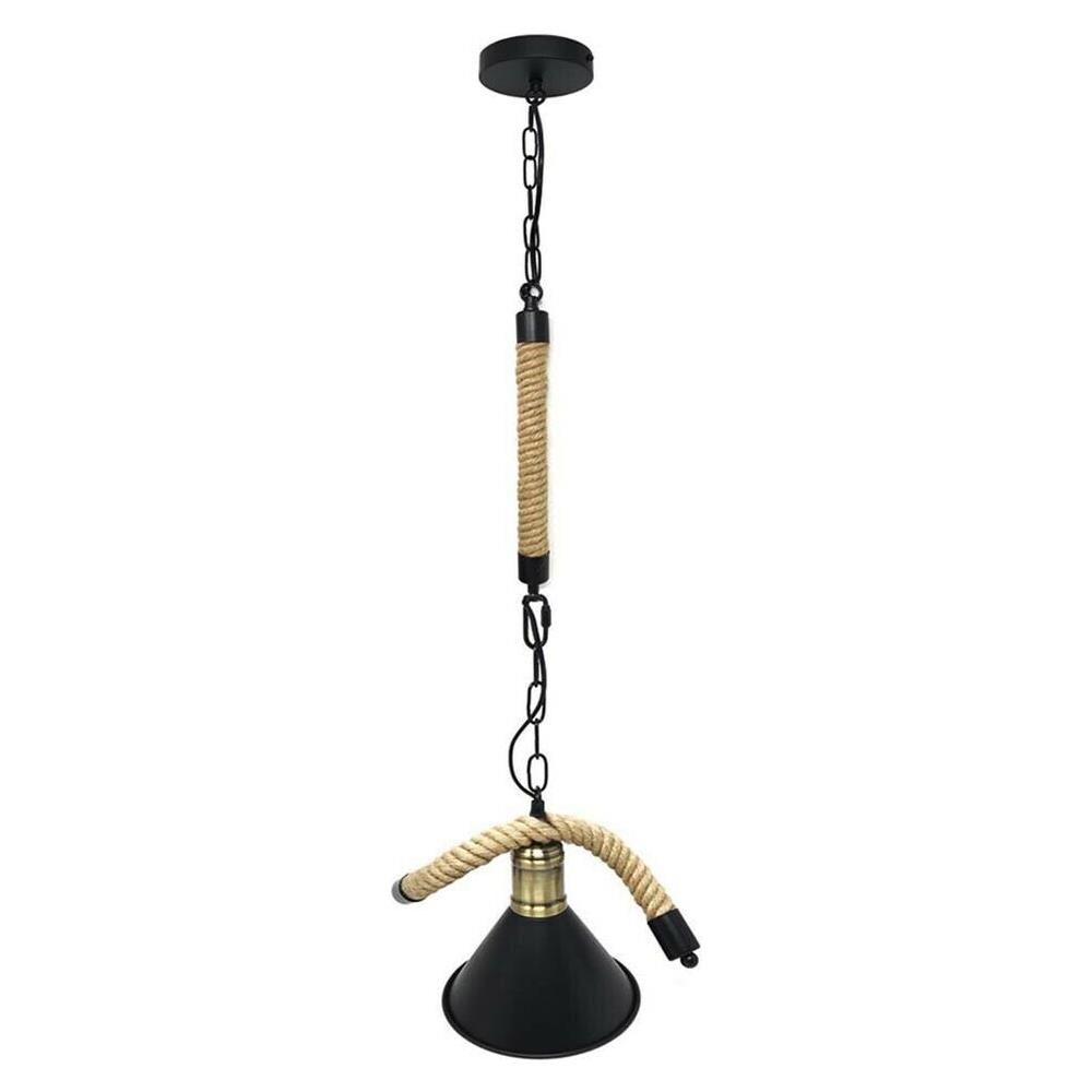 Lampadario Corda In Canapa Paralume Portalampada E27 Campana Stile RetrÒ - Foto 2