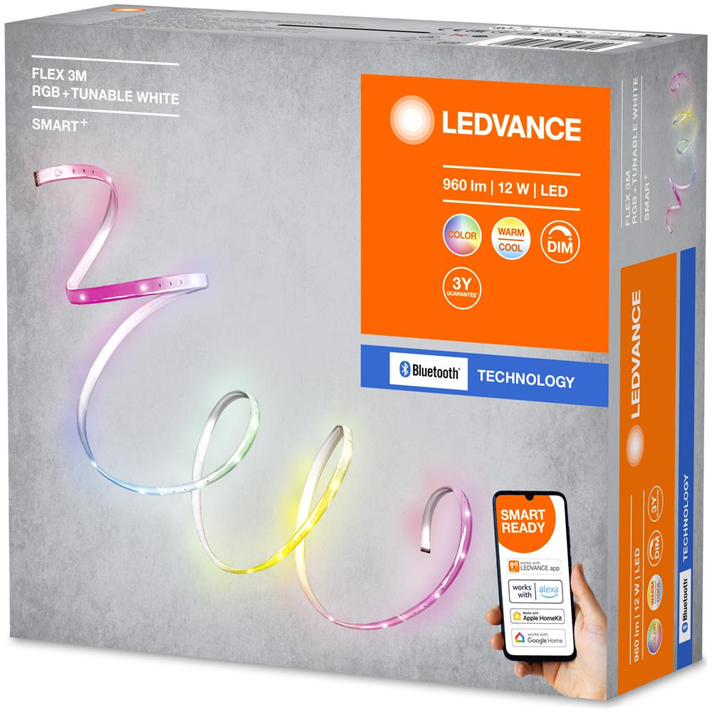 Ledvance Banda Led Intelligente Led: Per Tutte Le Superfici, Smart+ Flex Multicolor / 12 W, 220…240 V, Ampiezza Fascio Luminoso: 110, Rgbtw, 2000 … 6500 K, Materiale Del Corpo: Silicone, Ip20 - Foto 2