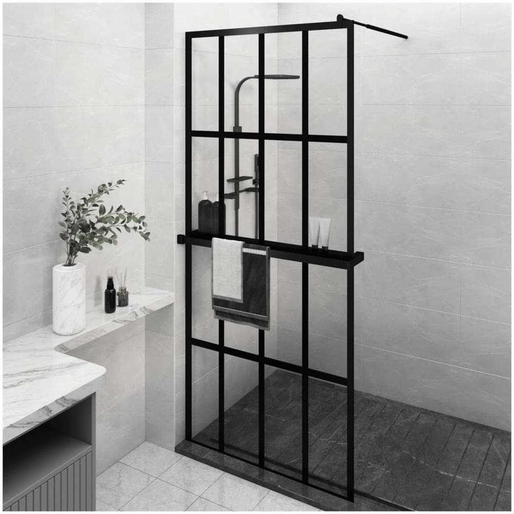Parete Doccia Walk In Mensola Nera 90x195cm Vetro Esg Alluminio - Foto 1