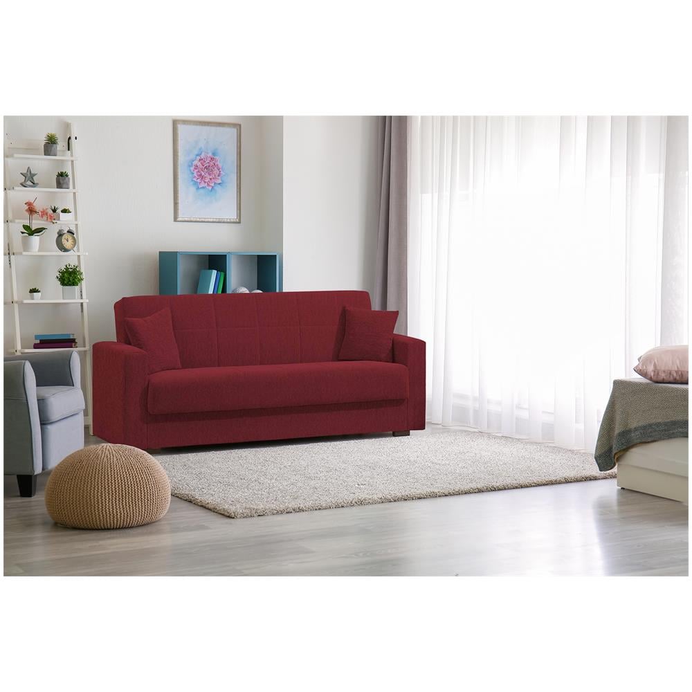 Divano Letto Pinto, Divano Letto Contenitore Lineare A 3 Posti, Sofà Da Soggiorno In Tessuto Imbottito Con Apertura Click-clack, 212x80h87 Cm, Rosso - Foto 1
