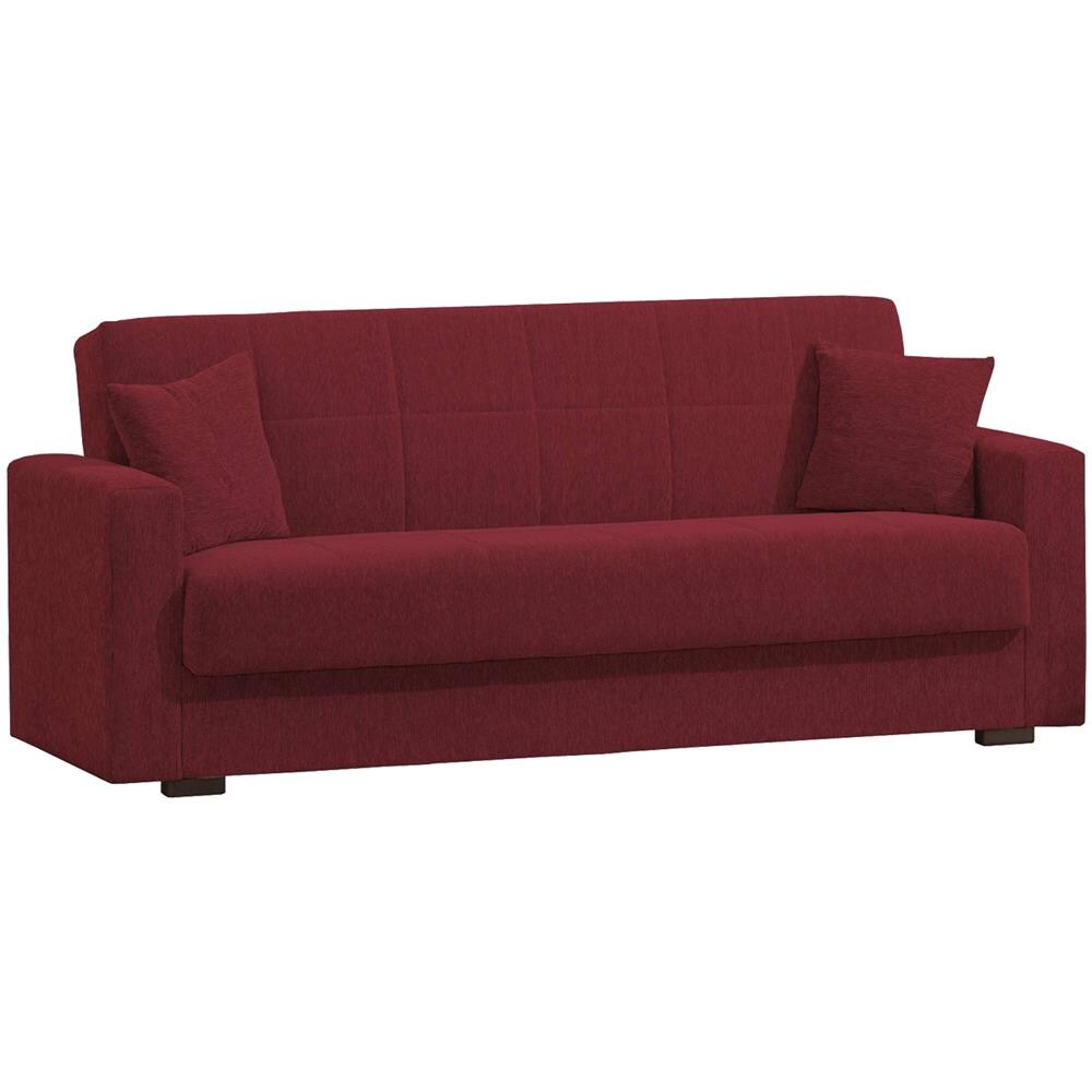 Divano Letto Pinto, Divano Letto Contenitore Lineare A 3 Posti, Sofà Da Soggiorno In Tessuto Imbottito Con Apertura Click-clack, 212x80h87 Cm, Rosso - Foto 2