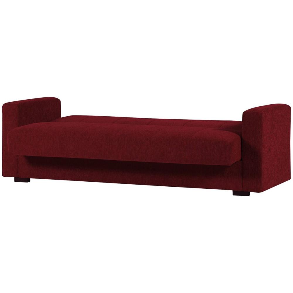 Divano Letto Pinto, Divano Letto Contenitore Lineare A 3 Posti, Sofà Da Soggiorno In Tessuto Imbottito Con Apertura Click-clack, 212x80h87 Cm, Rosso - Foto 4