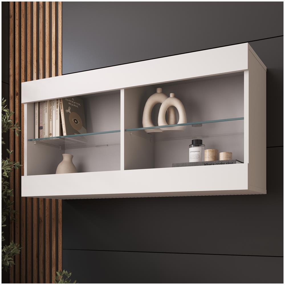 Komodee Tivoli Horizontal 100 Vetrina Sospesa, Bianco/bianco, Senza Led, Larghezza 100 Cm X Altezza 50 Cm X Profondità 29 Cm, Per Soggiorno, Sala Da Pranzo - Foto 1