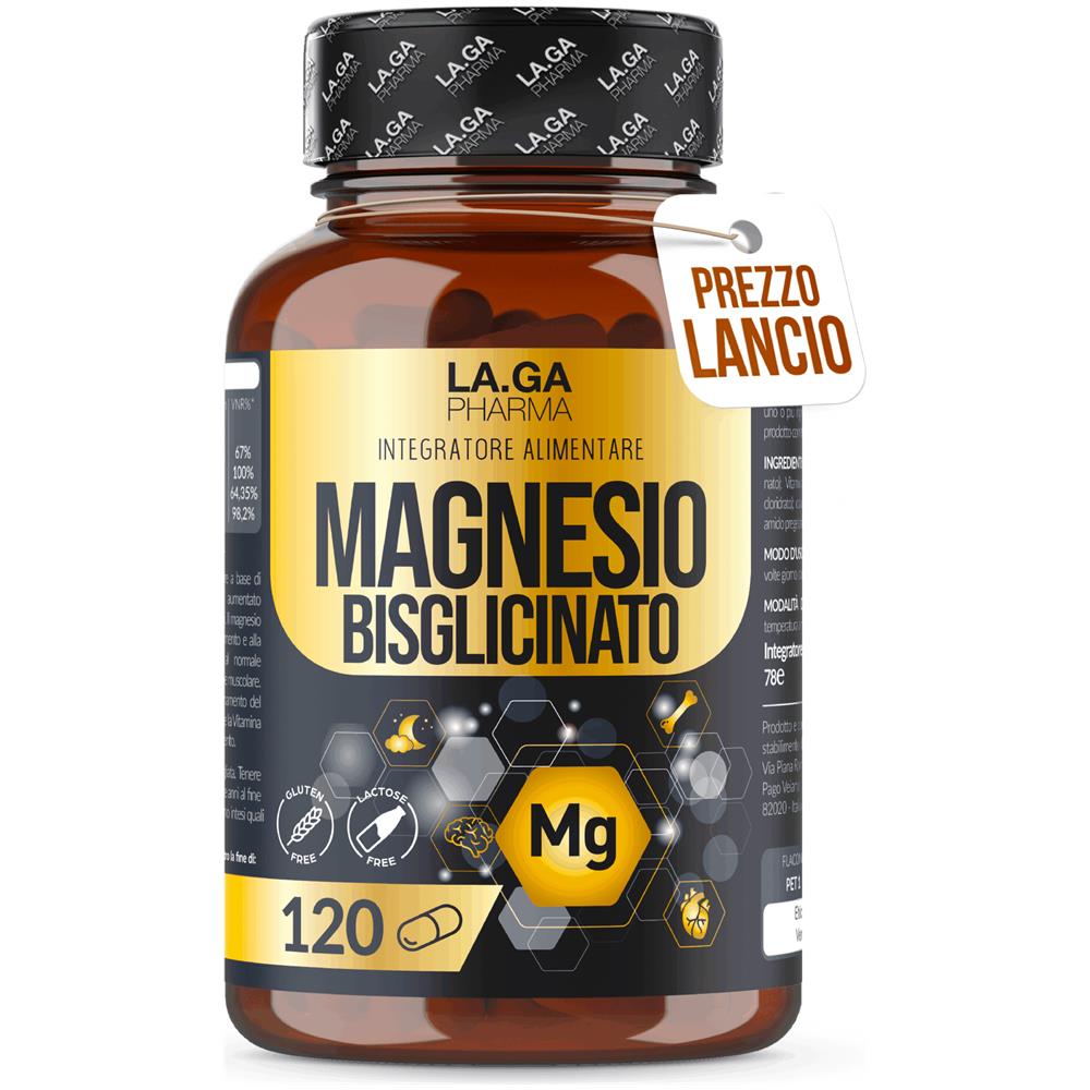 LA.GA Magnesio Bisglicinato 120 Capsule con Vitamine B1 B5 B6 - Integratore Stanchezza e Stress senza Glutine Made in Italy - Foto 1