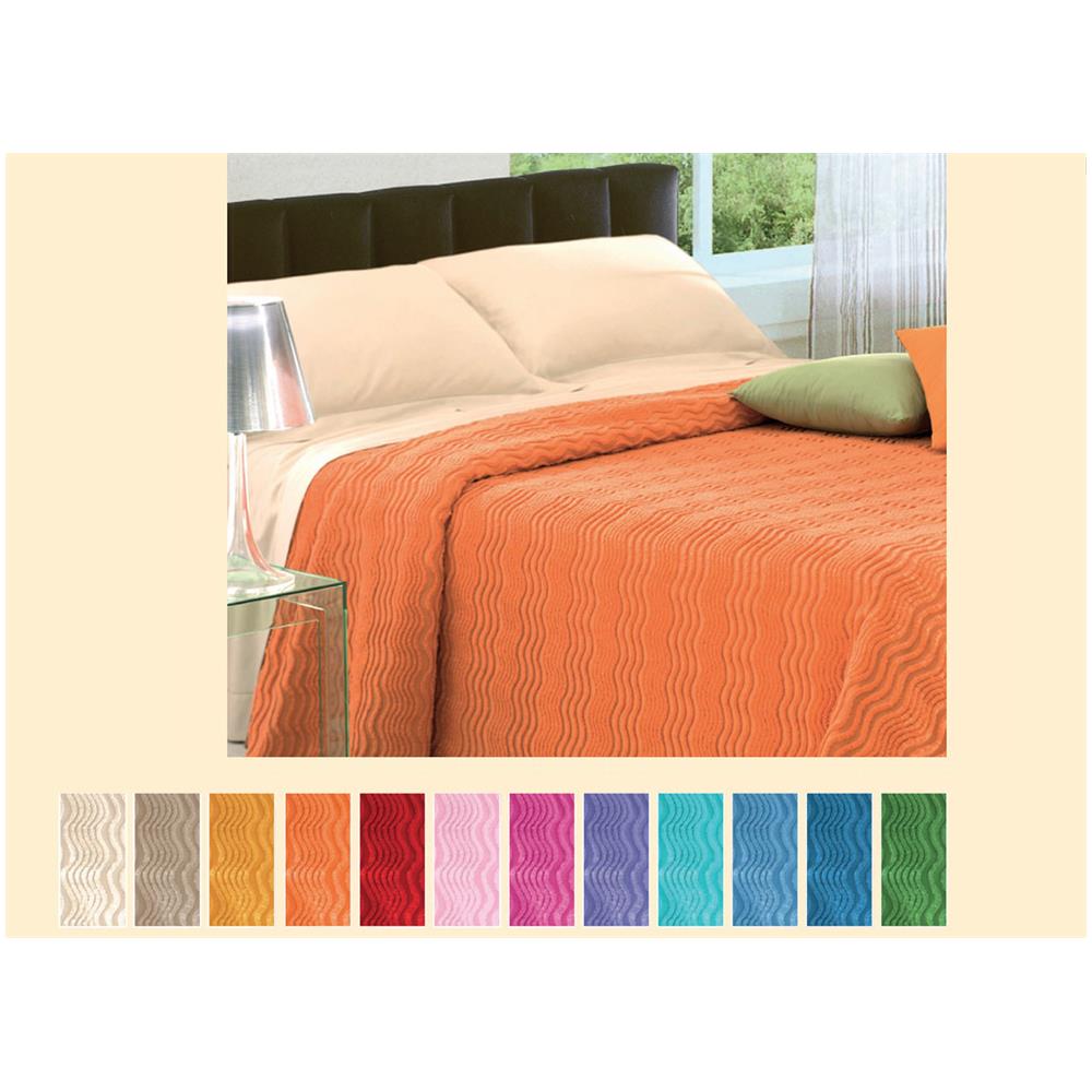 Copriletto Tinta Unita In Morbidissima Ciniglia A Onde 100% Cotone Vari Colori Singolo Arancio 4 - Foto 3