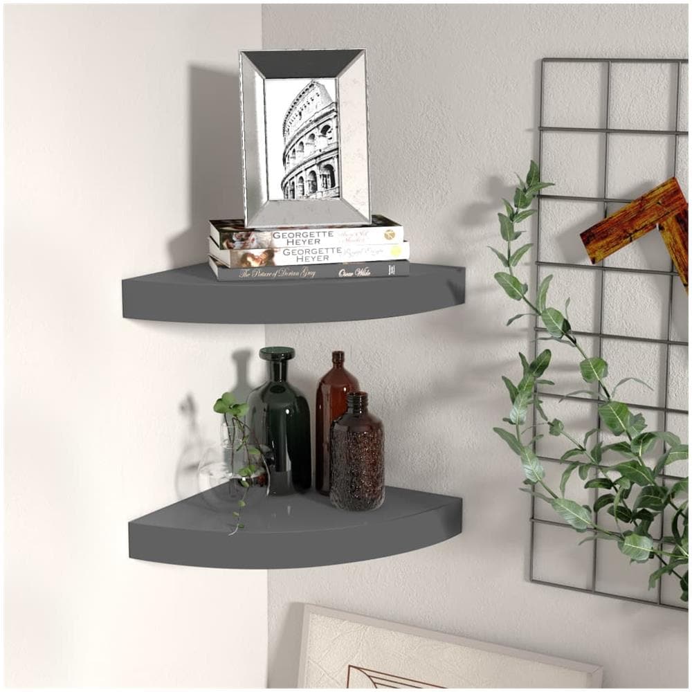 Scaffali Angolari A Parete 2 Pz Grigio Lucido 25x25x3,8 Cm Mdf - Foto 1