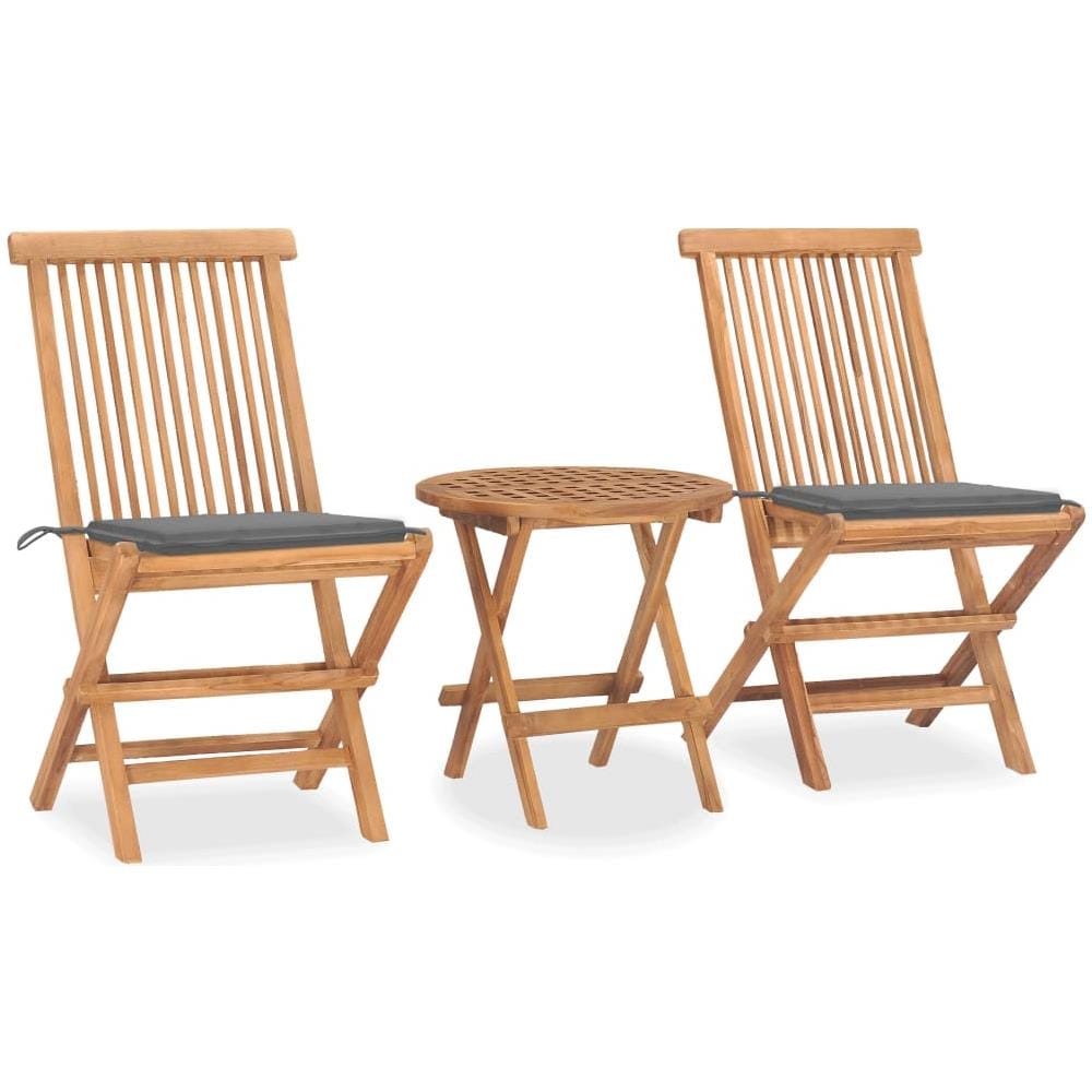 Set da Pranzo Giardino Pieghevole 3 pz Cuscino Massello di Teak - Foto 1