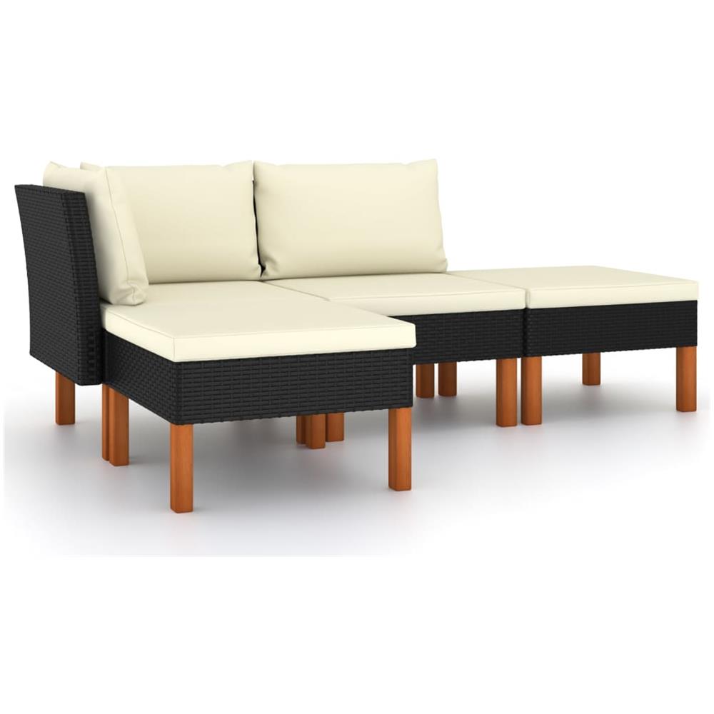 Set Divani da Giardino 4 pz con Cuscini in Polyrattan Nero - Foto 1