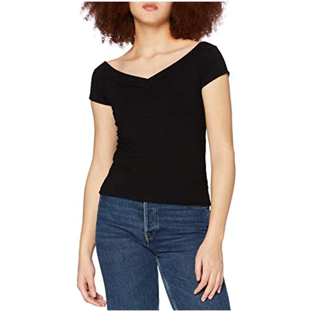 Pcmaliva Ss Off Shoulder V-neck Top Noos T-shirt, Nero, L Donna - Foto 1