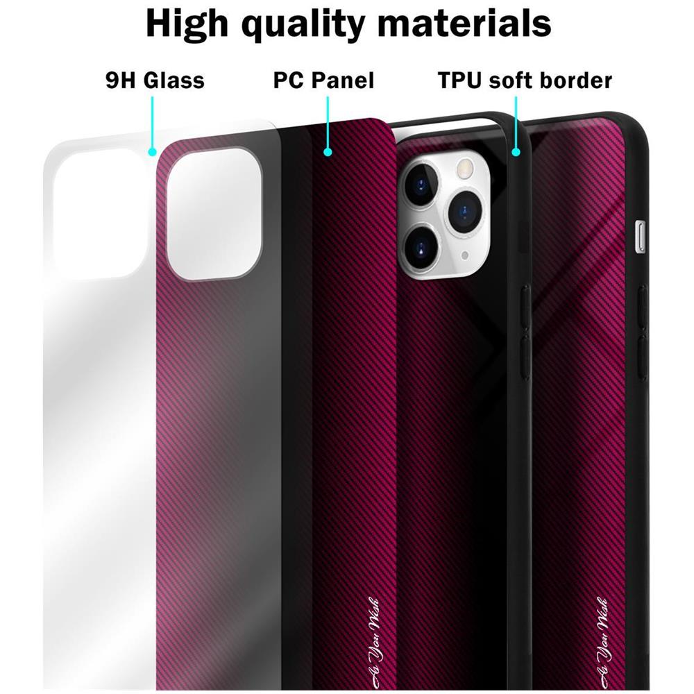 Custodia Compatibile Con Apple Iphone 11 Pro - Ottica A Strisce In Cremisi Rosa - Coperchio Protettivo In Vetro Temperato E Silicone Tpu - Foto 7