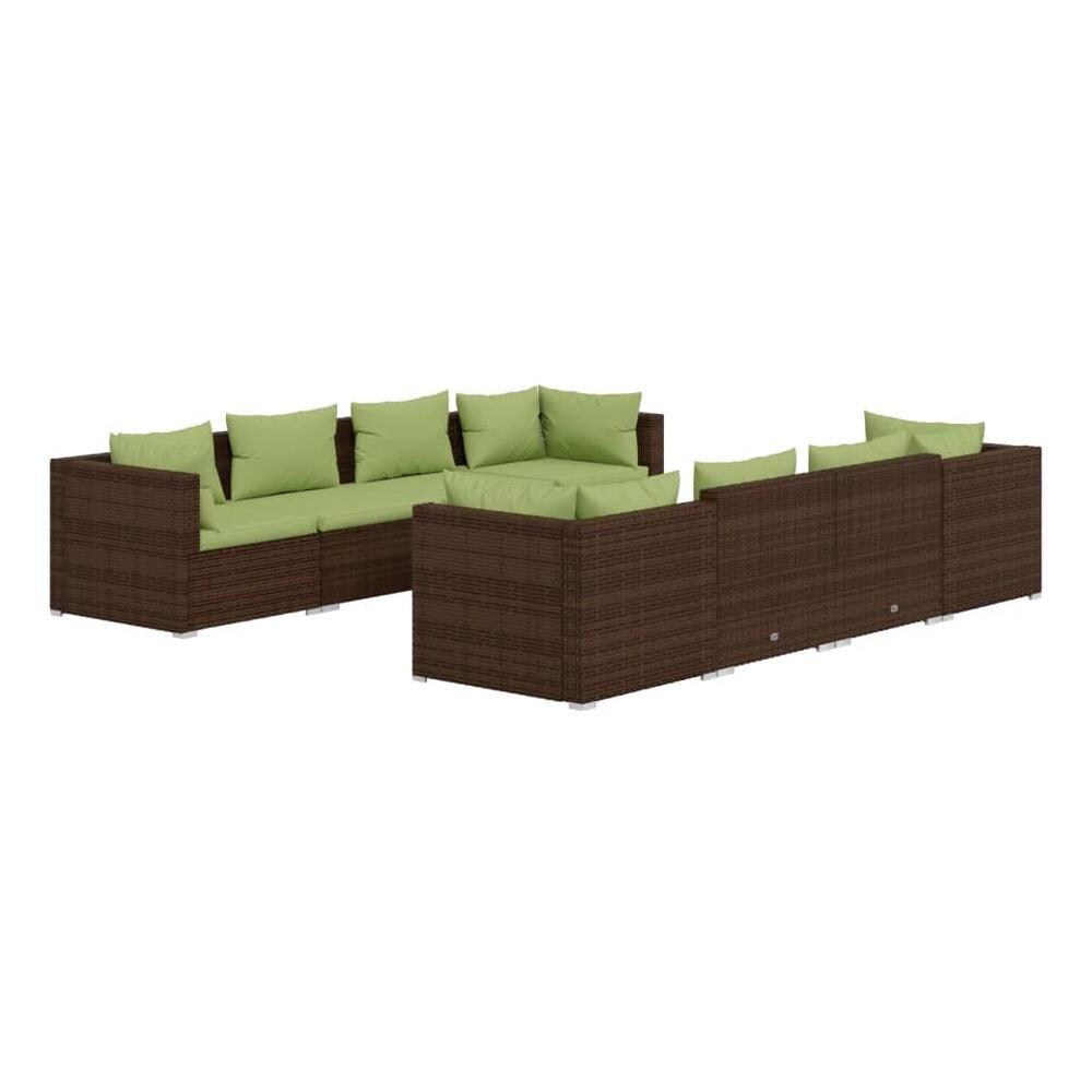 Set Divani Da Giardino 9 Pz Con Cuscini In Polyrattan Marrone - Foto 1
